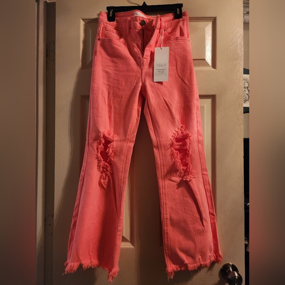 Risen Coral Distressed Jeans, Size 9 (29)